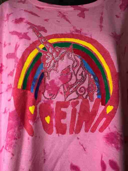 Tye Dye Poeina Unicorn Shirt with crystals - Image 2